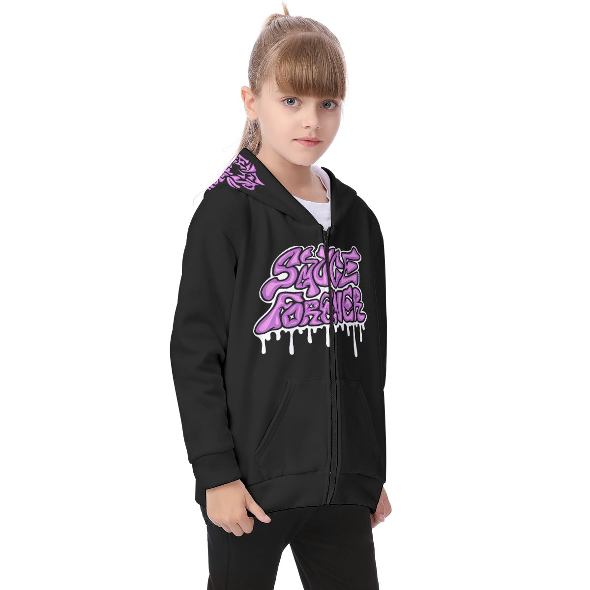 Kid's Black Zip Up Hoodie (Heavy Fleece)