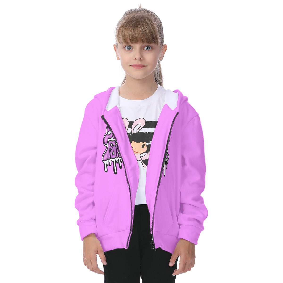 Kid's Pink Heavy Fleece Zip Up Hoodie
