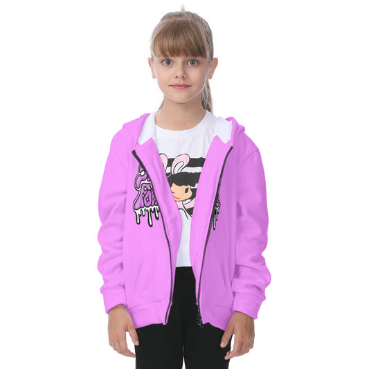 Kid's Pink Heavy Fleece Zip Up Hoodie
