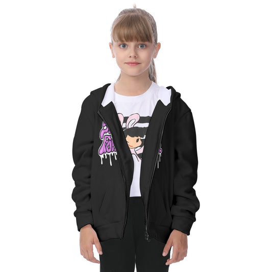 Kid's Black Zip Up Hoodie (Heavy Fleece)